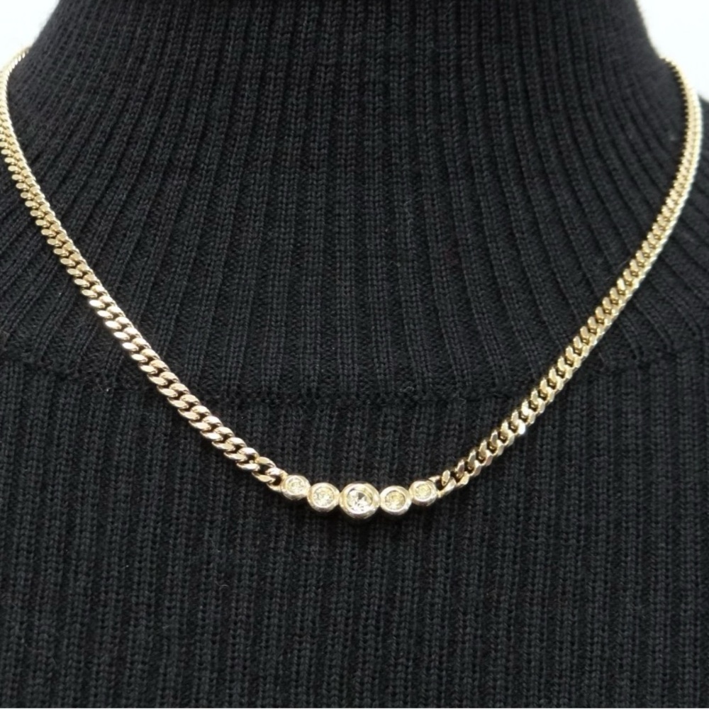 Authentic Vintage Dior Graduate Rhinestone Herringbone Chain Gold Necklace Cute